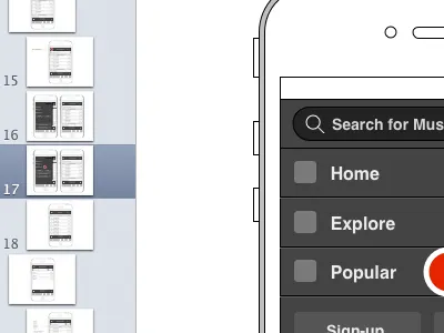 Wireframes for Top-Level Navigation app grooveshark keynote mobile navigation ui user flow ux wireframes