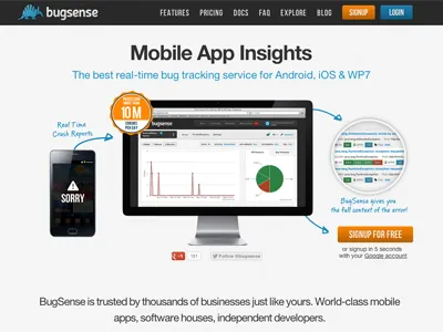 BugSense Landing Page home landing landing page