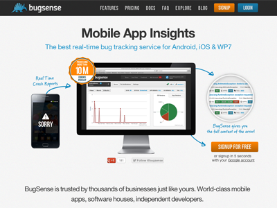 BugSense Landing Page home landing landing page