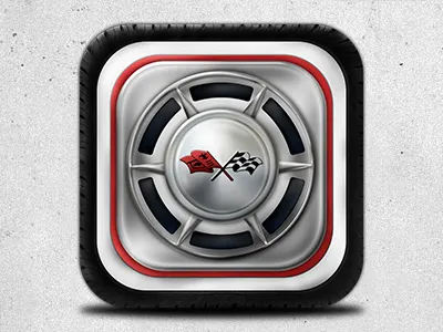 Stealing Hubcaps 60's Vette Icon chrome corvette flag flags hubcaps icon ios oldies photoshop racing real realism realistic retro shine speed tire ui vette vintage wheel über