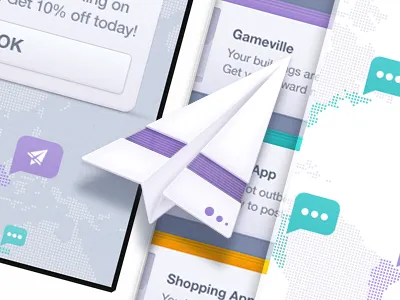 Plane icon, landing page UI: Mixpanel airplane interface iphone mixpanel notification paper plane plane purple ui