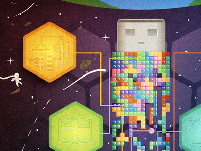 Future astronaut earth flash drive future illustration space spaceman tetris usb