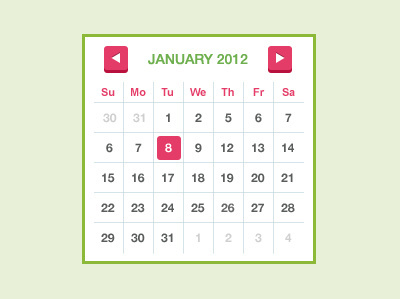 Calendar calendar green grey pink