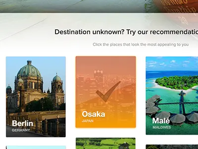 Adioso recommendation engine active columns destination destinations pinterest selected tick travel