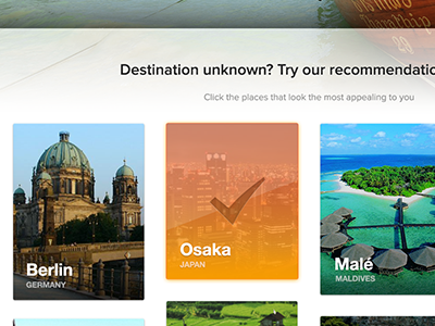 Adioso recommendation engine active columns destination destinations pinterest selected tick travel