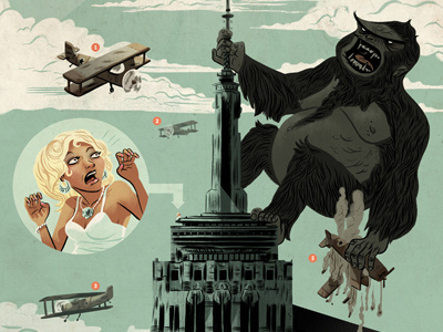 King Kong Dobot Poster ape buildings city dobot drawing graphic design illustration king kong monkey movie new york orange photoshop planes poster print print design sky typography