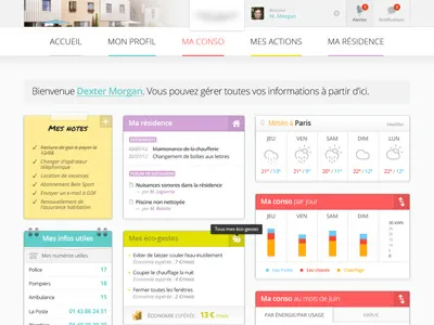 Hello Dexter alerts consumers dashboard dexter energy environment graphics note notifications ui ux weather web app