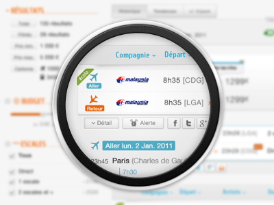 Airwigo Results page blue button filters orange plane table