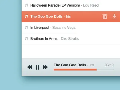 Player interface light list music player ui