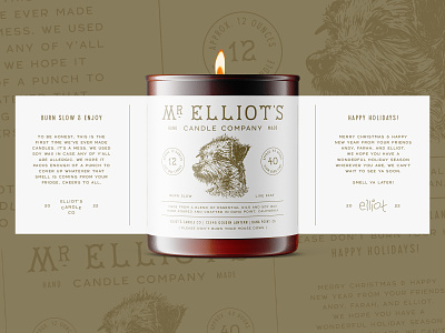 Mr Elliot's Candle Co branding candle candle design dog illustration label package design packaging terrier