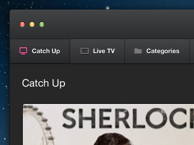 iPlayer Mac App app application clean dark icons iplayer mac redesign tabs thumbnails ui