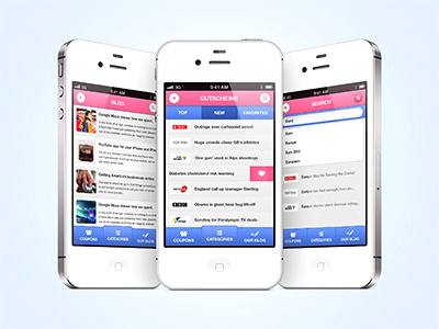 iPhone News App app bar blog creative design fav full app tabbar icon icons iphone iphone app news listing news retina search search bar navbar sort