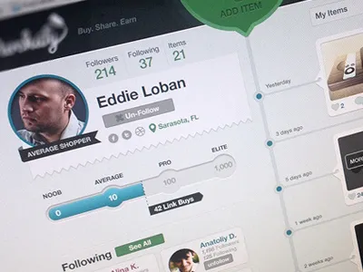 PU Profile activity avatar banner design facebook feed followers following footer graph graphic header interface member menu minimal page photoshop posts profile progress selling shopping sort timeline ui user ux web website