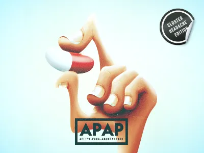 APAP broken cartoon cluster hand headache music paracetamol pill