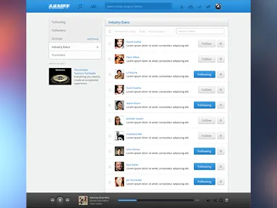 User Groups community follow followers following groups landing manage music people player profile settings social network users