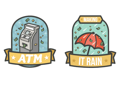 Leadville Badges (GIF) achievement atm badge bottle game illustration money plane topgun vector veteran vicbell