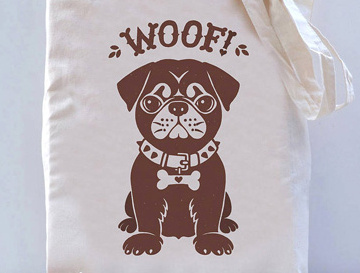 Brown Pug Canvas Tote Bag brown dog pug tiny woof