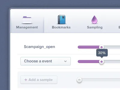 Profile Modal App window UI | Icons blue bookmark dropdowns email icons mail notificcations management modal pop over purple sampling