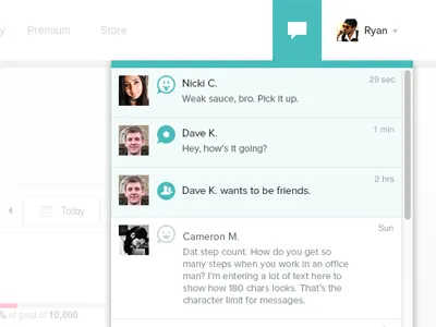 Fitbit Notifications brock dropdown fitbit friend message notifications ryan social ui