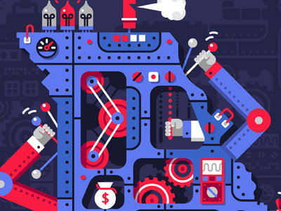The Political Machine gears hands lever light machine money politics pulleys steam