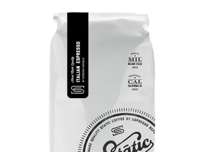 Static Espresso Bag bag classic coffee dripp espresso espresso republic font hand made coffee label lettering monogram packaging slabserif stamp typography