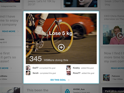 Hello Sunday Morning goal active highlight hover modal