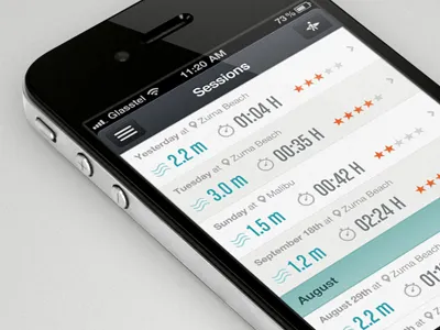 glassy.pro sessions forecast interface ios iphone rating session sports surf surfing swell track ui ux wave