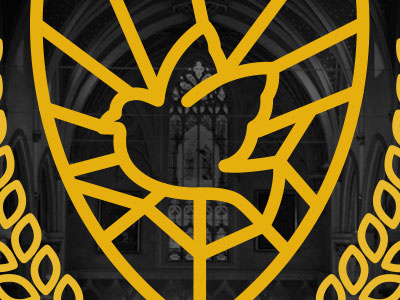 Stained Glass catholic chalice dove emblem line art logo pope stained glass yellow