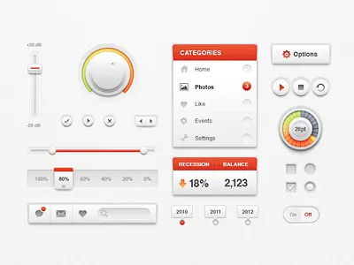 White Ui Kit bar button clean data interface kit knob light pack play red scroll search slider switch ui volume web white