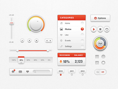 White Ui Kit bar button clean data interface kit knob light pack play red scroll search slider switch ui volume web white