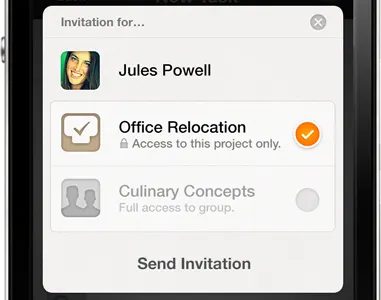 Hey, come to this party. assignee email follower guest invitation ios person productivity security share task temporary
