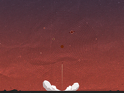 A Tiny Voyage launch planets purple red rings rocket smoke space voyage