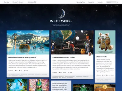 DreamWorks Animation Blog alvin groen animation black blog blue box dreamworks dreamworks animation drop down frozen emotion ignition interactive input menu navigation shadow stars tumblr white