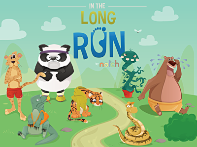 Cast of characters cheetah grizzly bear illustration infographic komodo notch ocelot panda python venus flytrap