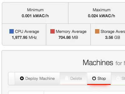 Virtual machine consumption summary and management UI charts css3 data grid ui web app