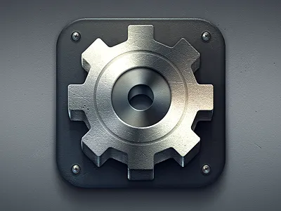 Heavy Duty Settings app design gear geometry gradients heavy icon illustration industrial ios iphone lighting machine machinery metal metallic scratches screws settings shiny texture used