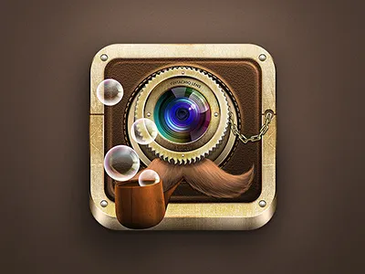 Vintachio Camera App Icon app app icon brass bubble camera gold icon leather monocle moustache pipe smoking pipe vintage