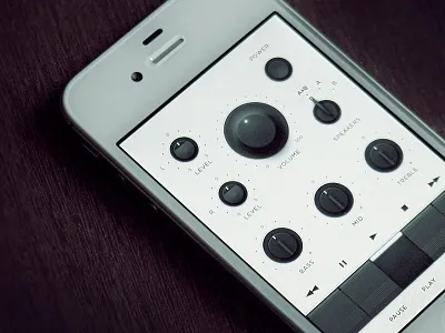 WEGA 51K UI — Play with controls app bass button dial ios iphone level limiter mid pause play power speakers switcher treble ui ux volume wega