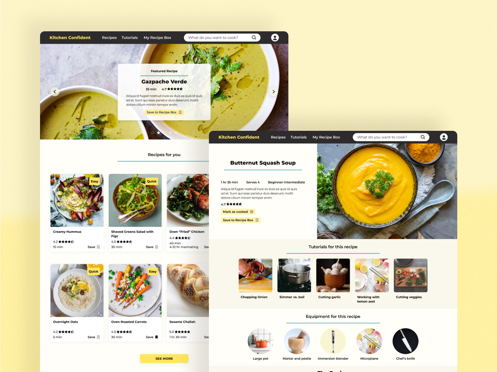 Kitchen Confident full prototype chef cook cooking design desktop kitchen prototype recipe ui uiux user flow ux web website yellow