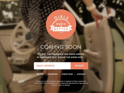 Holding Page clean girls drive better layout pastels signup web