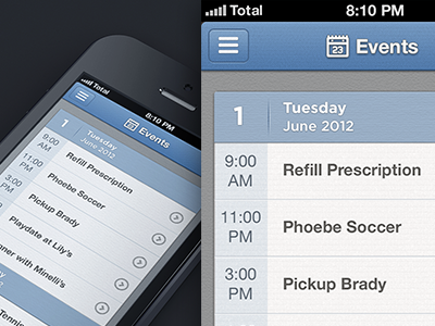 Event List activity app archive categories category check mark clean clear contact event gui header home ios iphone list management message modern navigation reply task tasks to do ui ux video visual