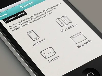 Les Champs Libres contact view black buttons call contact cream email france free go hand icon icons informations iphone logo rennes website
