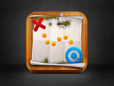 iOS Map Icon [800x600] clean fold icon ios map metal nail paper rgrundig shadow texture treasure ui wood x