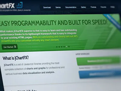 jCFX homepage blue charting data development graphics green grid html5 icons javascript textures visualization web