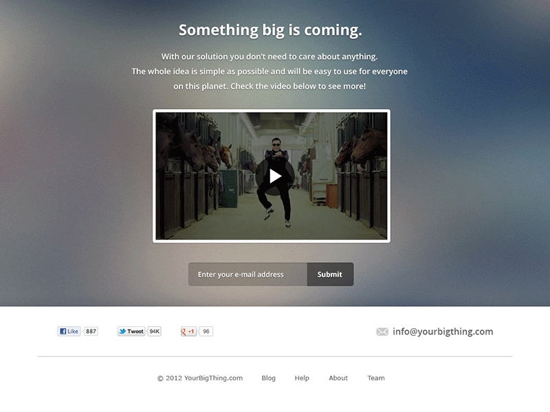Tick - Landing page PSD template (gif) blur blur background button clean coming coming soon email free backgrounds gangnam style gif input field landing page psd psd download submit video player