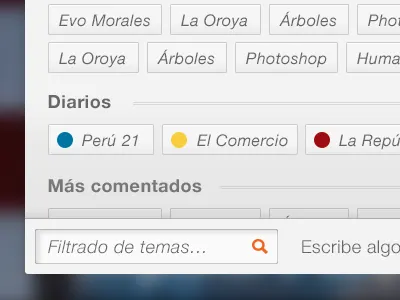 Topic filtering interface photoshop web