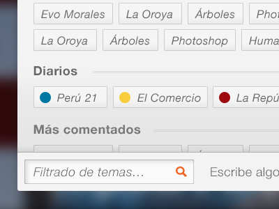 Topic filtering interface photoshop web