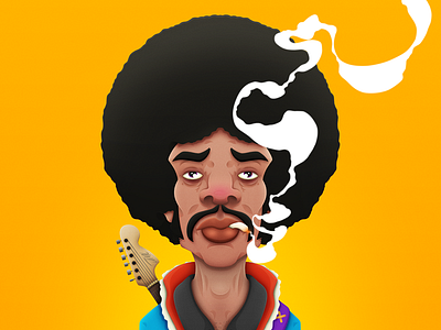 Hendrix Final afro boardroom caricature cartoon cigarette digital guitar holler illustration jimi hendrix joint moustache music musician portrait psychedelic rock singer smoke smoking
