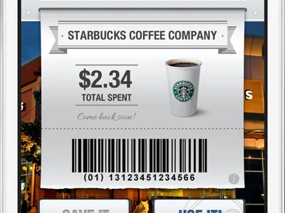 Make a purchase budget button coffee finance ios iphone money rewards ribbon starbucks ui upc white