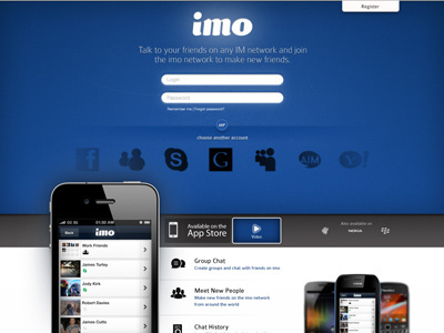 imo.im landing page app iphone landing page login ui ux web web design website